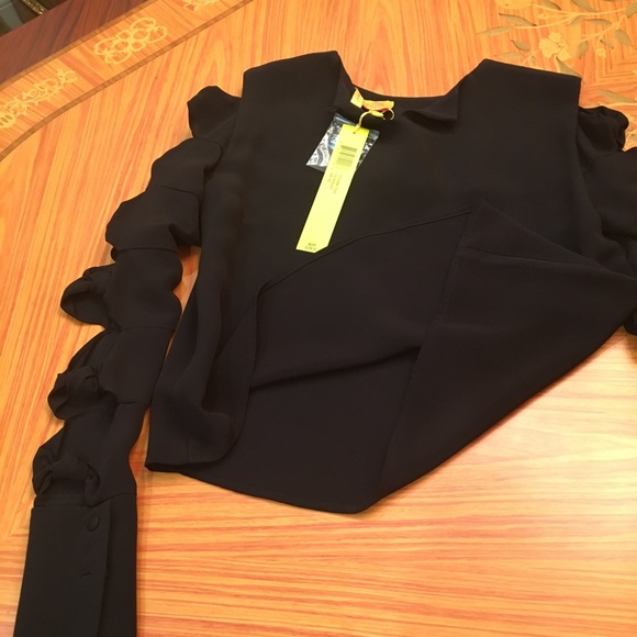 CATHERINE MALANDRINO cut-out black silk long sleeve Blouse Sz.XS - Picture 11 of 12
